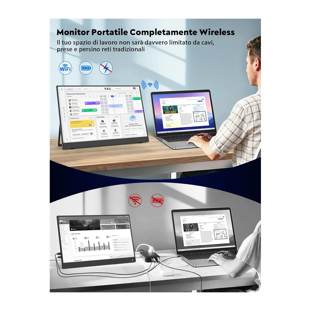 17.3" 2K Monitor portatile Wireless con Batteria 8000 mAh — 2