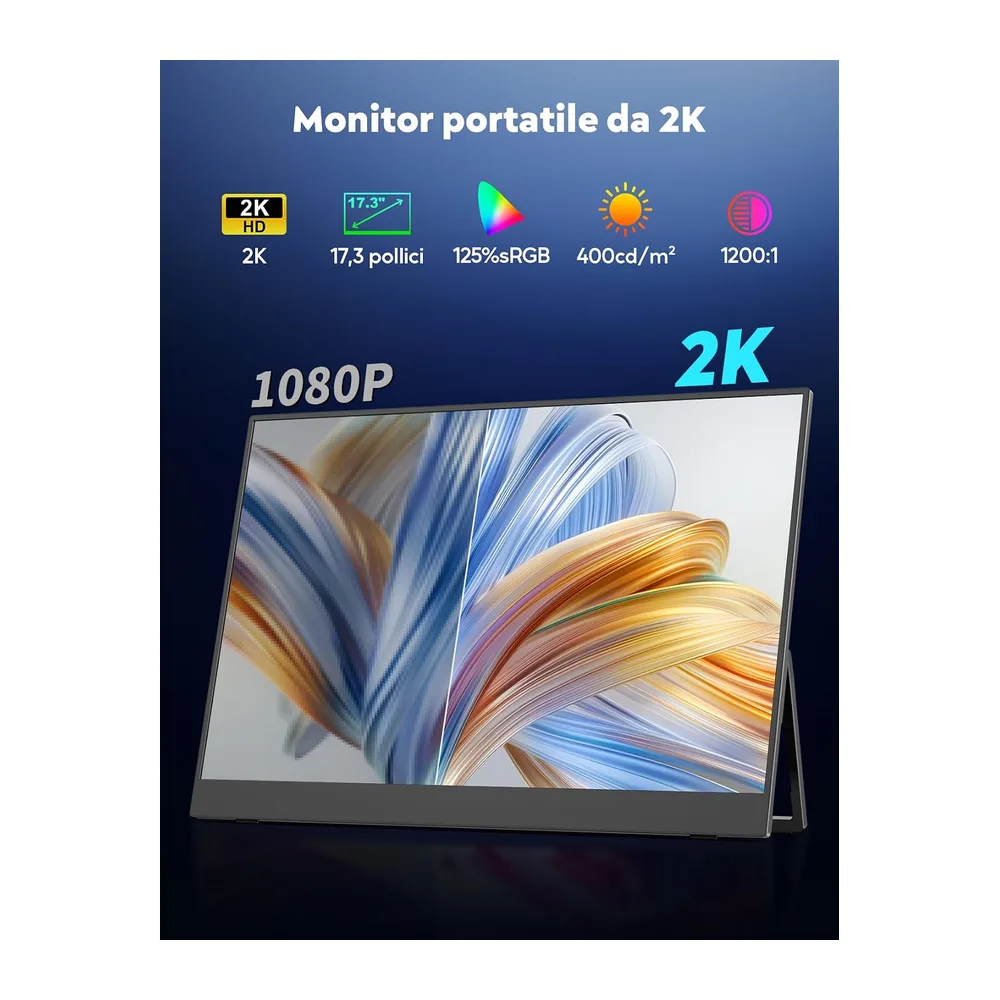 17.3" 2K Monitor portatile Wireless con Batteria 8000 mAh — 3