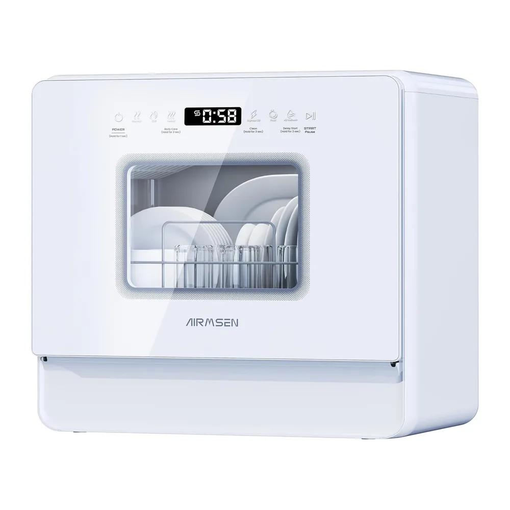 AIRMSEN Lavastoviglie da Tavolo Mini Lavastoviglie con 7+2 Programmi Funzione Sale Addolcitore Serbatoio da