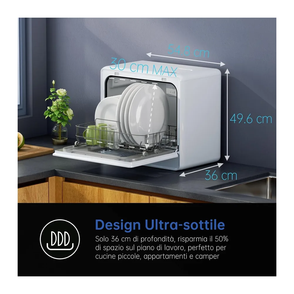 AIRMSEN Lavastoviglie da Tavolo Mini Lavastoviglie con 7+2 Programmi Funzione Sale Addolcitore Serbatoio da — 3