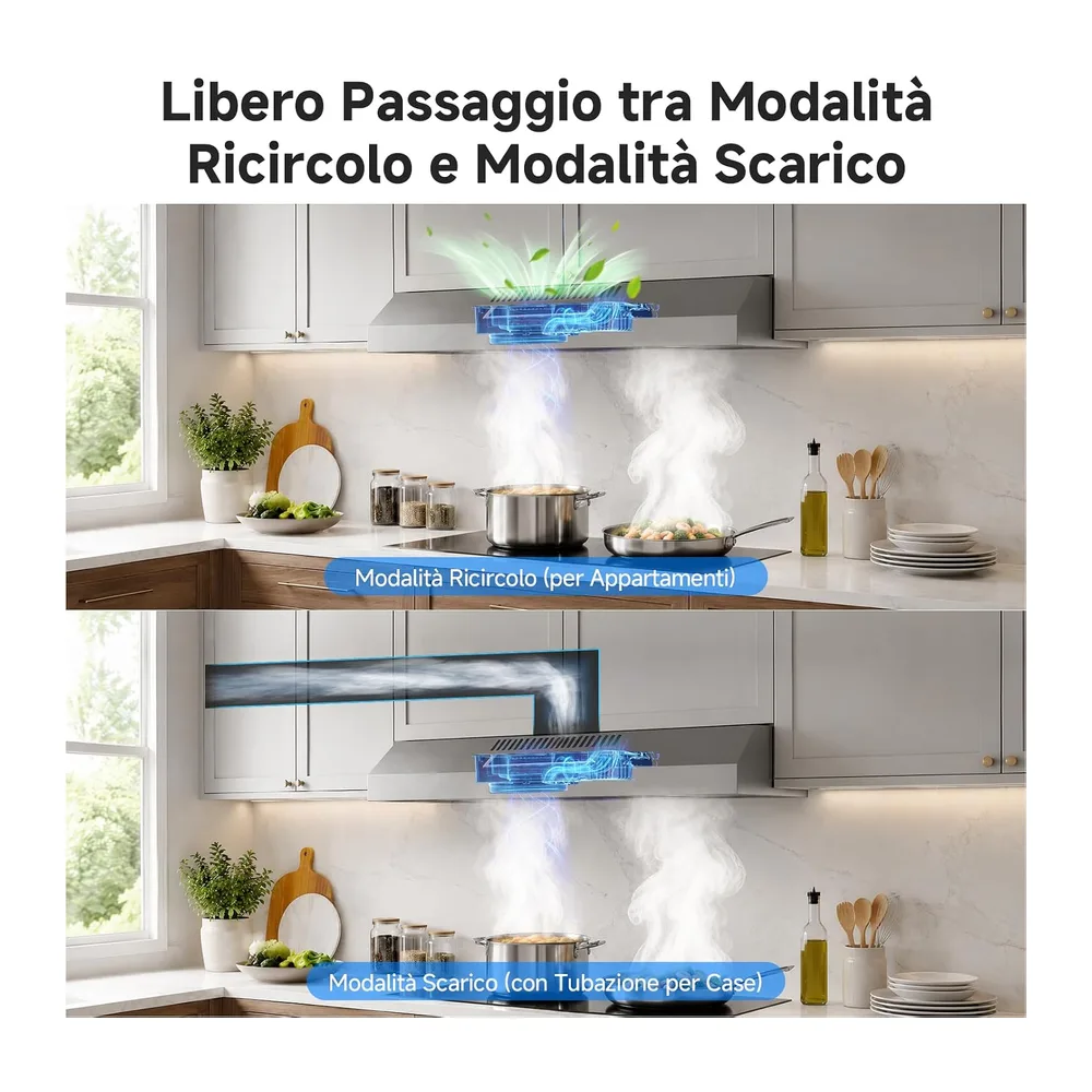 AAOBOSI A++ Cappa Aspirante 60 cm, 3 Livelli di Potenza, 230m³/h Cappa Cucina, Ricircolo e Scarico Aria con — 5