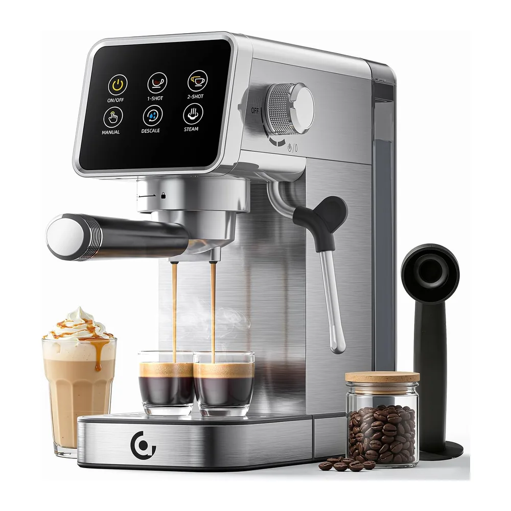 AMZCHEF Macchina Caffè Espresso 20 Bar in Acciaio Inox con Display Touch LED