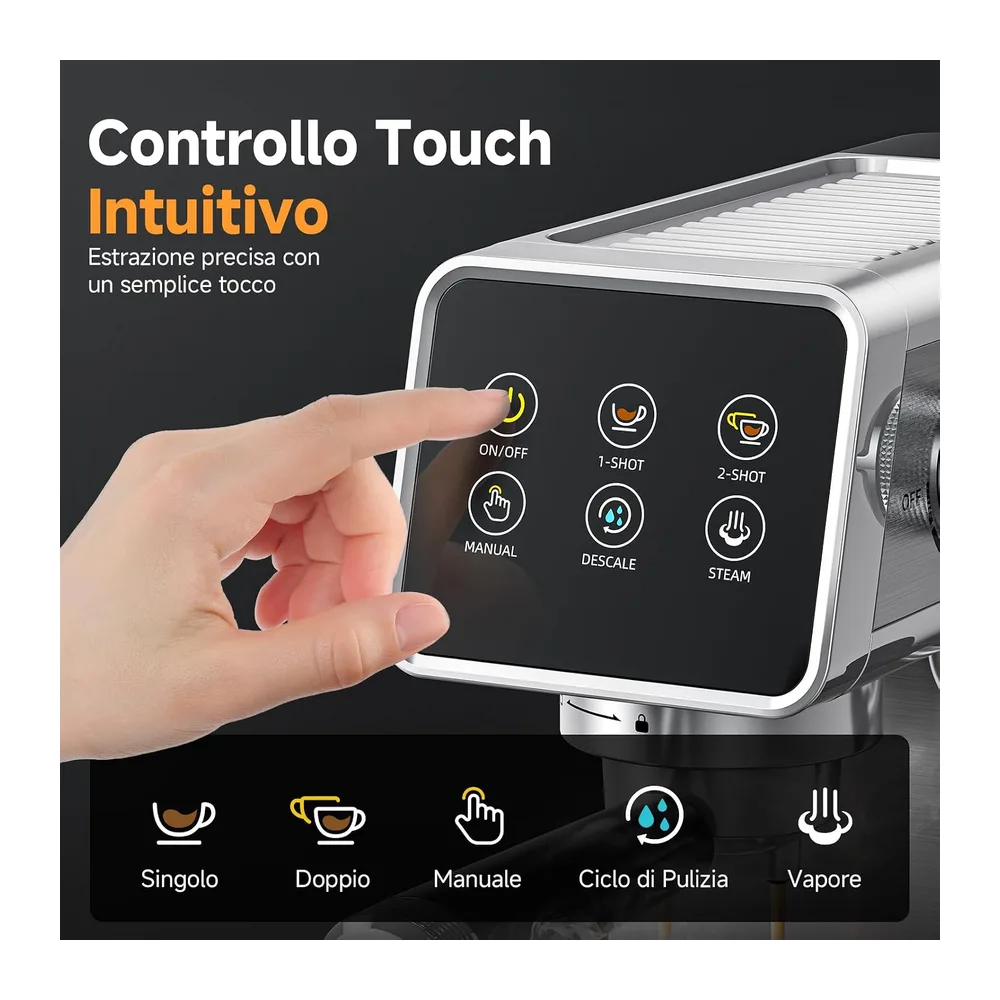 AMZCHEF Macchina Caffè Espresso 20 Bar in Acciaio Inox con Display Touch LED — 5