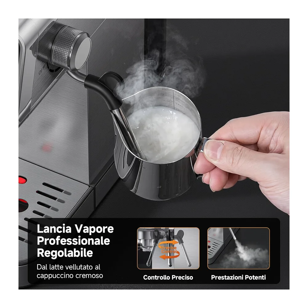 AMZCHEF Macchina Caffè Espresso 20 Bar in Acciaio Inox con Display Touch LED — 6
