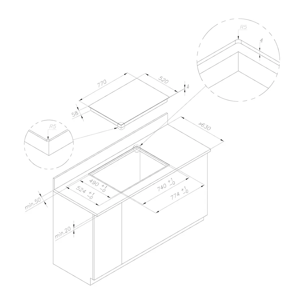 Candy Piano Cottura a Induzione 5 Zone, 80 cm, Nero — 6