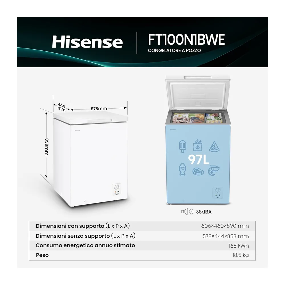 Hisense FT100N1BWE NUOVO Congelatore a Pozzetto con capacità 97 litri — 2