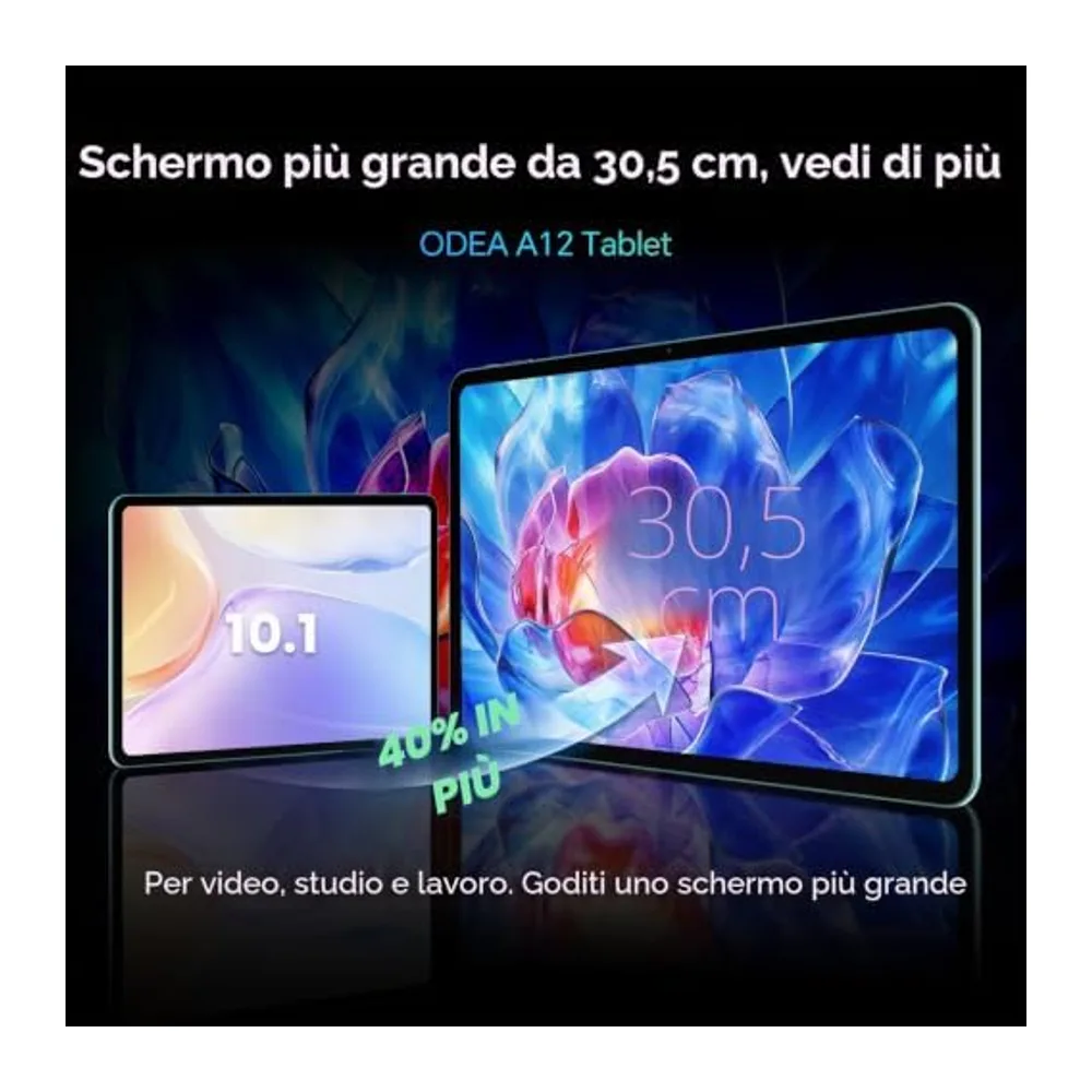 ODEA Tablet 12" Android15, 128GB IPS 2000x1200, 8000mAh 8+13MP con Custodia — 5