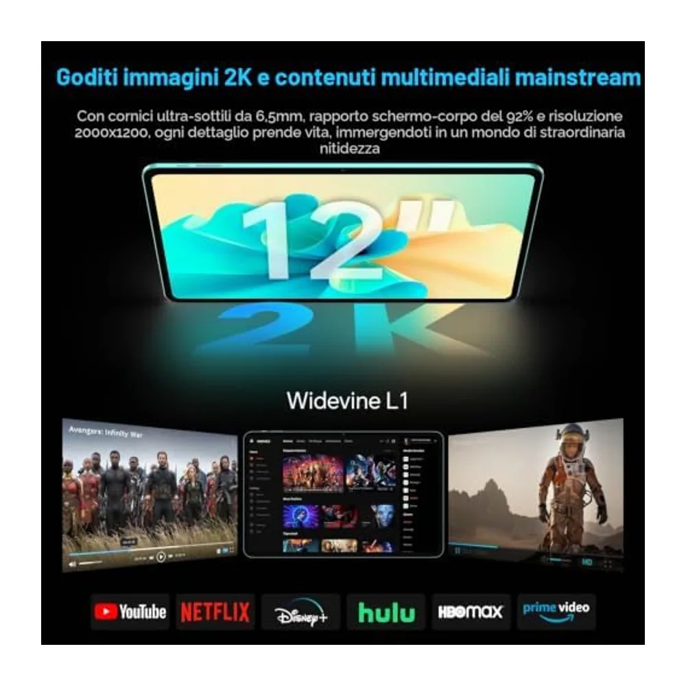 ODEA Tablet 12" Android15, 128GB IPS 2000x1200, 8000mAh 8+13MP con Custodia — 6