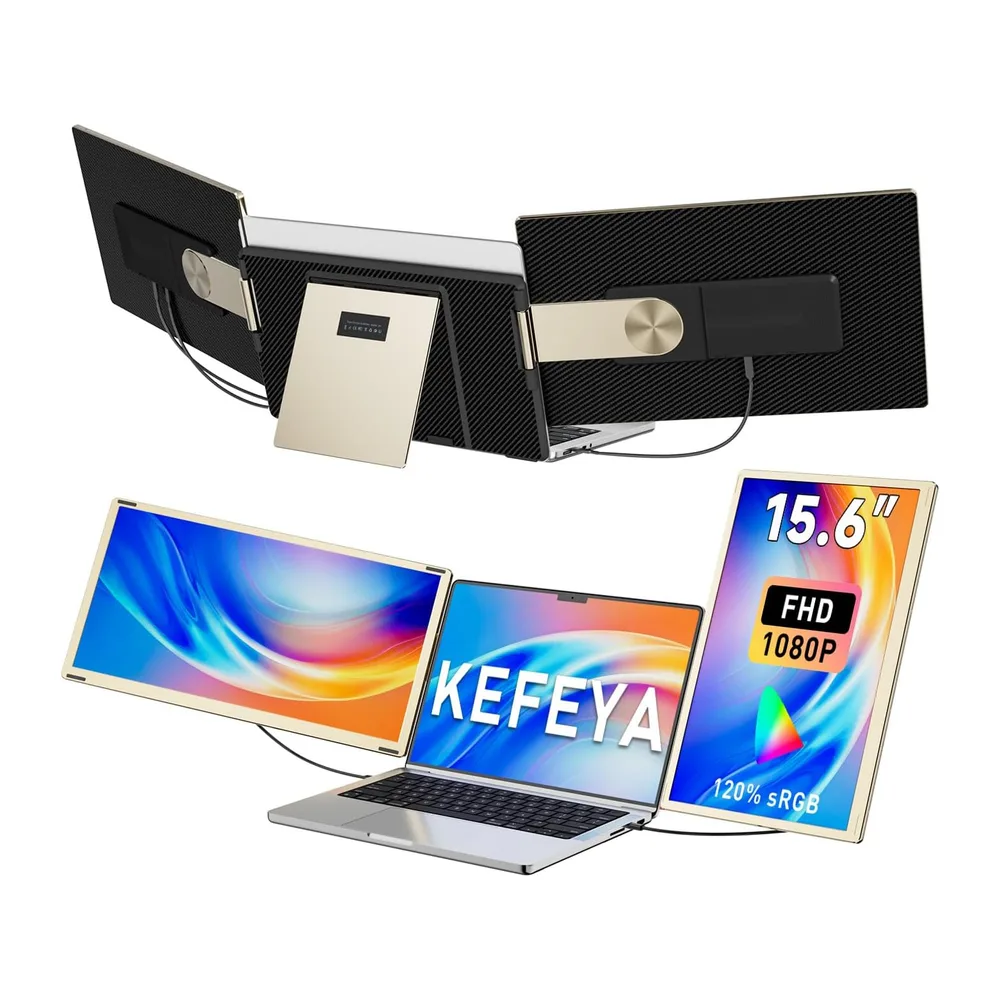 KEFEYA Monitor Portatile per Laptop, 15.6” Triplo Schermo PC Portatile, FHD 1080P Ultra-sottile Portable