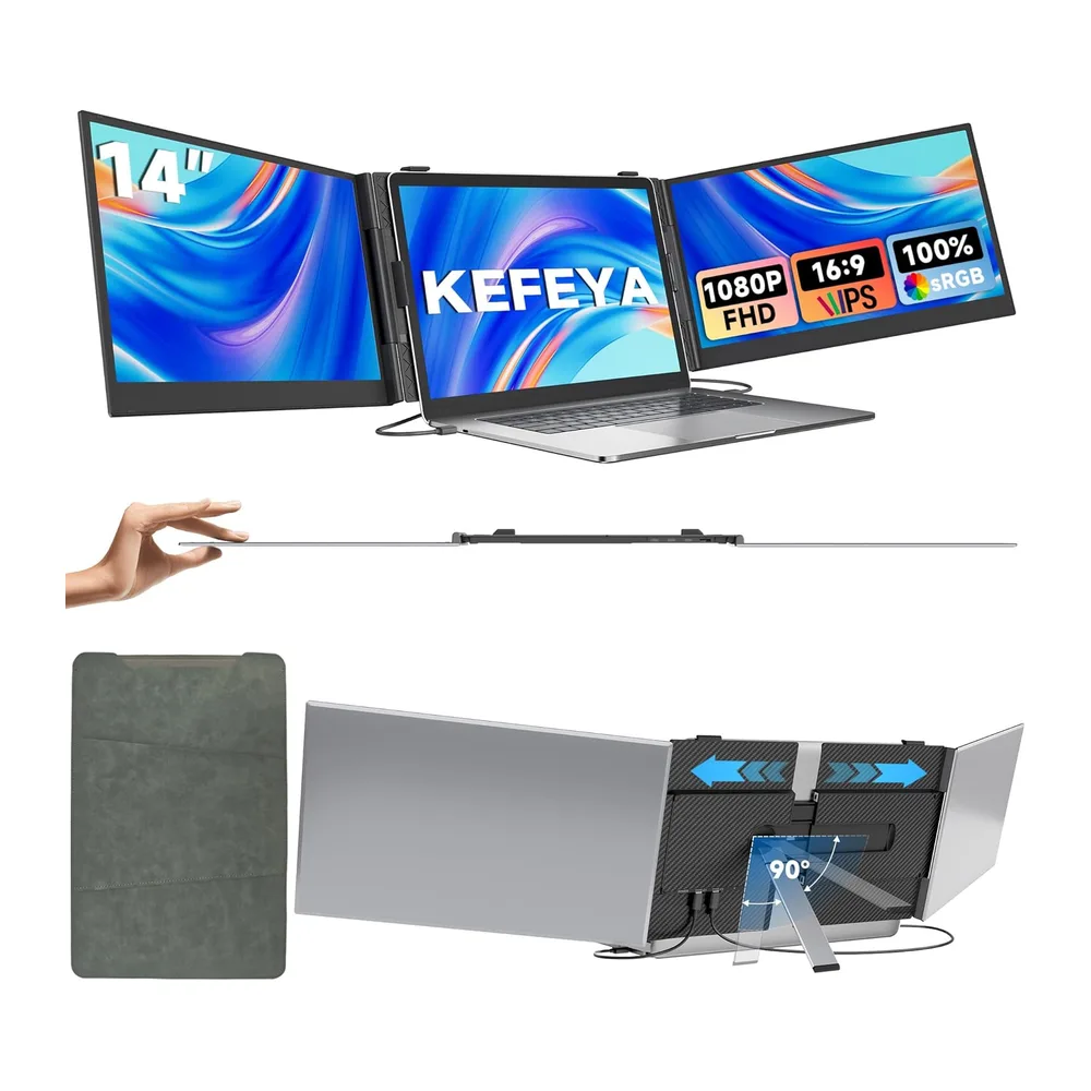 KEFEYA Monitor Portatile 14” Triplo Schermo Pc Portatile FHD 1080p con copertura sRGB al 100%