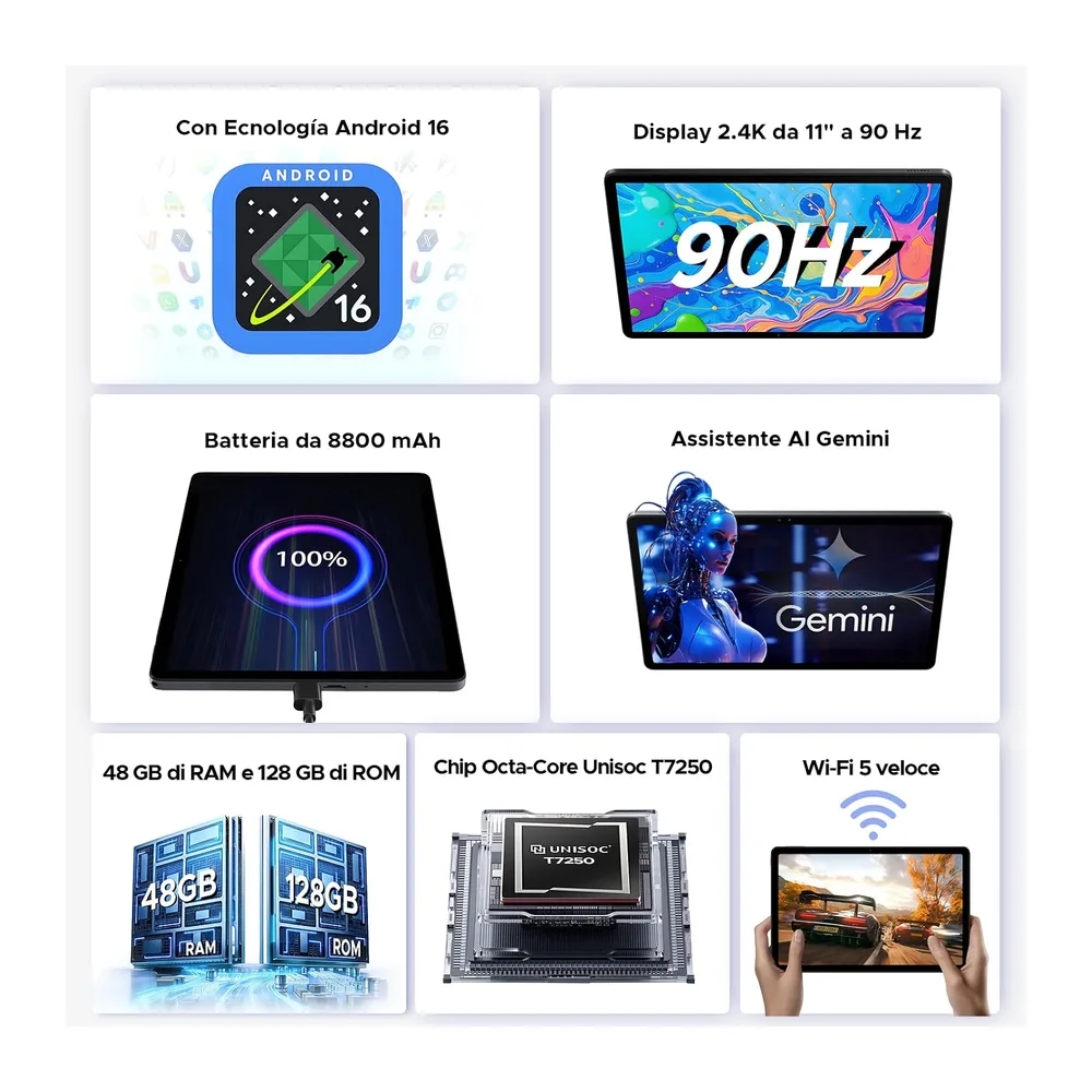 P11 Pro Tablet Android 16,2.4K 90Hz Tablet 11 Pollici con Gemini AI — 2