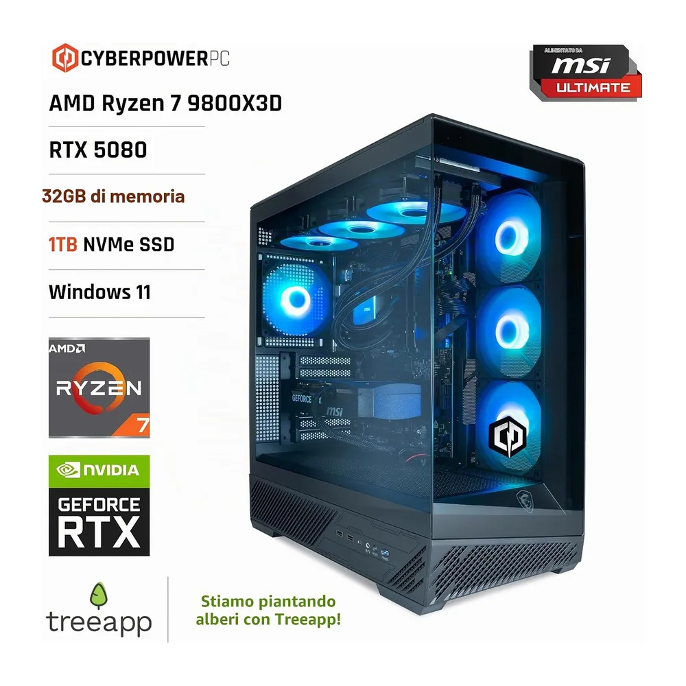 CYBERPOWERPC x MSI PBM Gaming PC - AMD Ryzen 7 9800X3D, Nvidia RTX 5080, 32GB RAM, 1TB NVMe SSD, 1000W PSU, — 2