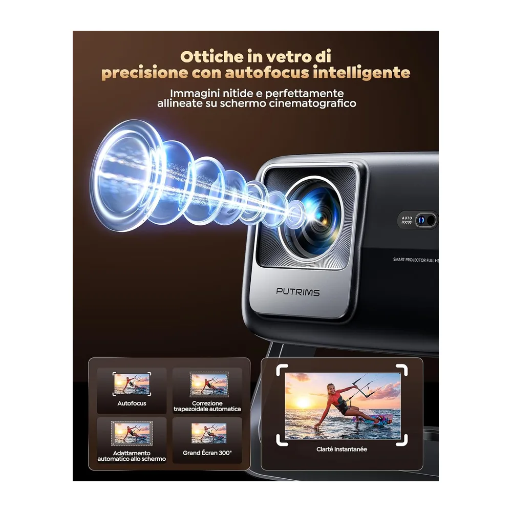 Proiettore 4K【Google TV, 1200 ANSI, 360° Rotazione, 30W HiFi】Videoproiettore HDR10 Auto Focus e 6D Keystone, — 6
