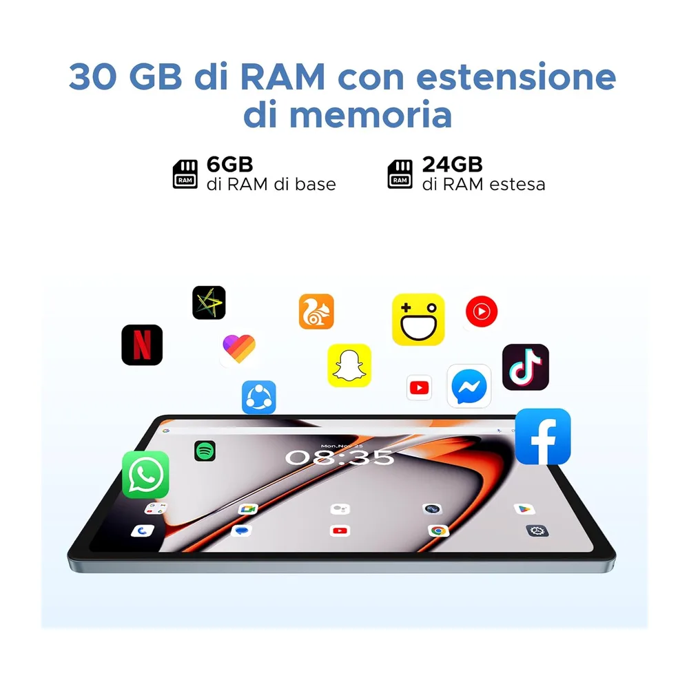 U11 PRO 2026 Tablet Android 16, 30GB+256GB/2TB Gemini AI, 8580mAh 7.9mm Thin Tablet 11 Pollici, T7200 Octa — 4