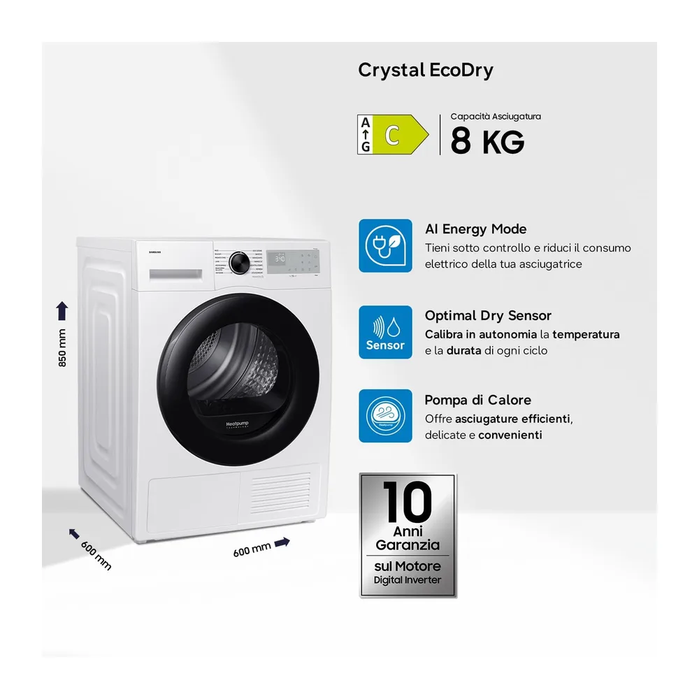 Samsung Asciugatrice Crystal EcoDry DV80DG52B0AHET — 2