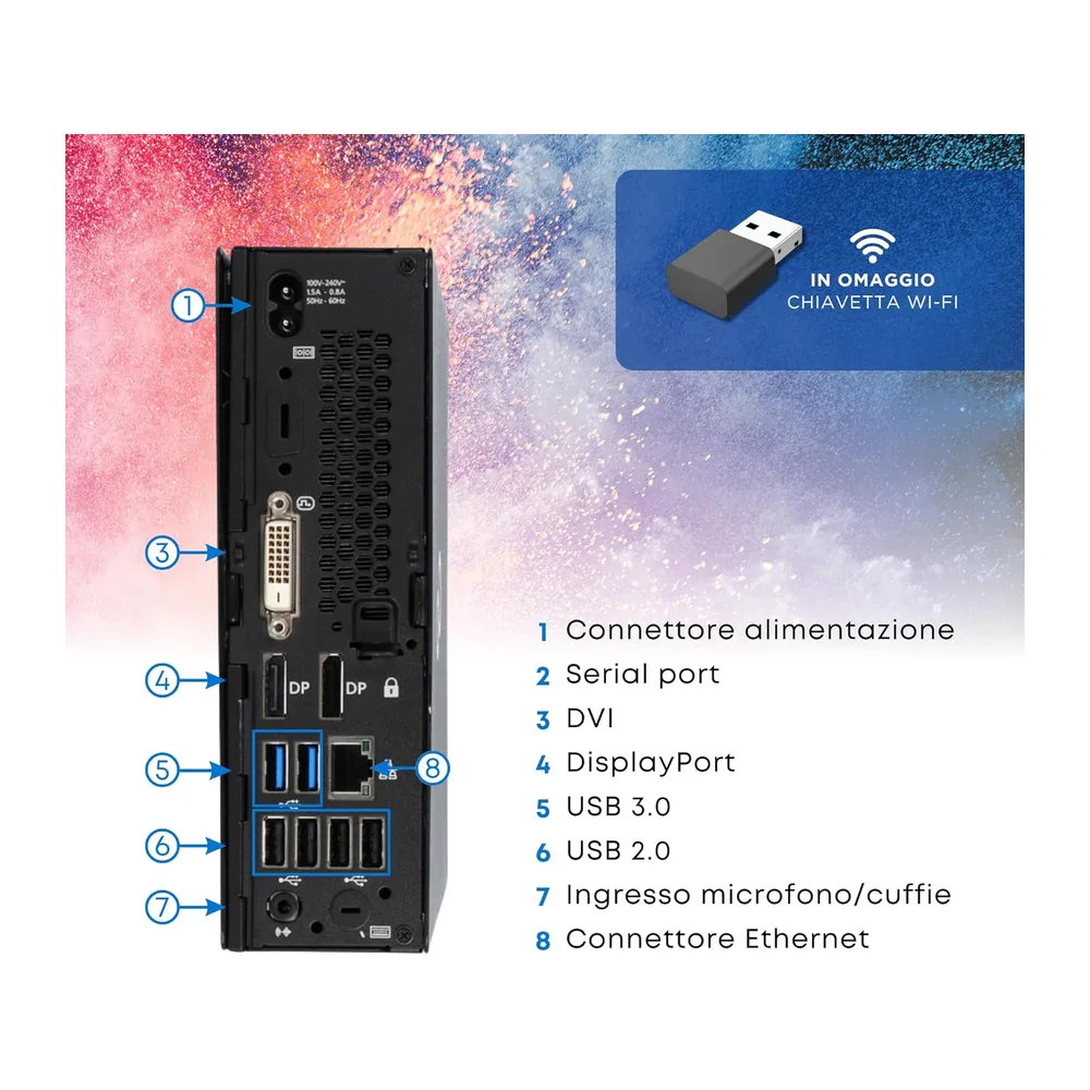 Fujitsu Q558 - Mini Pc Computer Fisso Desktop - Intel i5-8400T 6 Core 1.7 GHz - Ram 8GB DDR4 SSD 256GB, DVI + — 2
