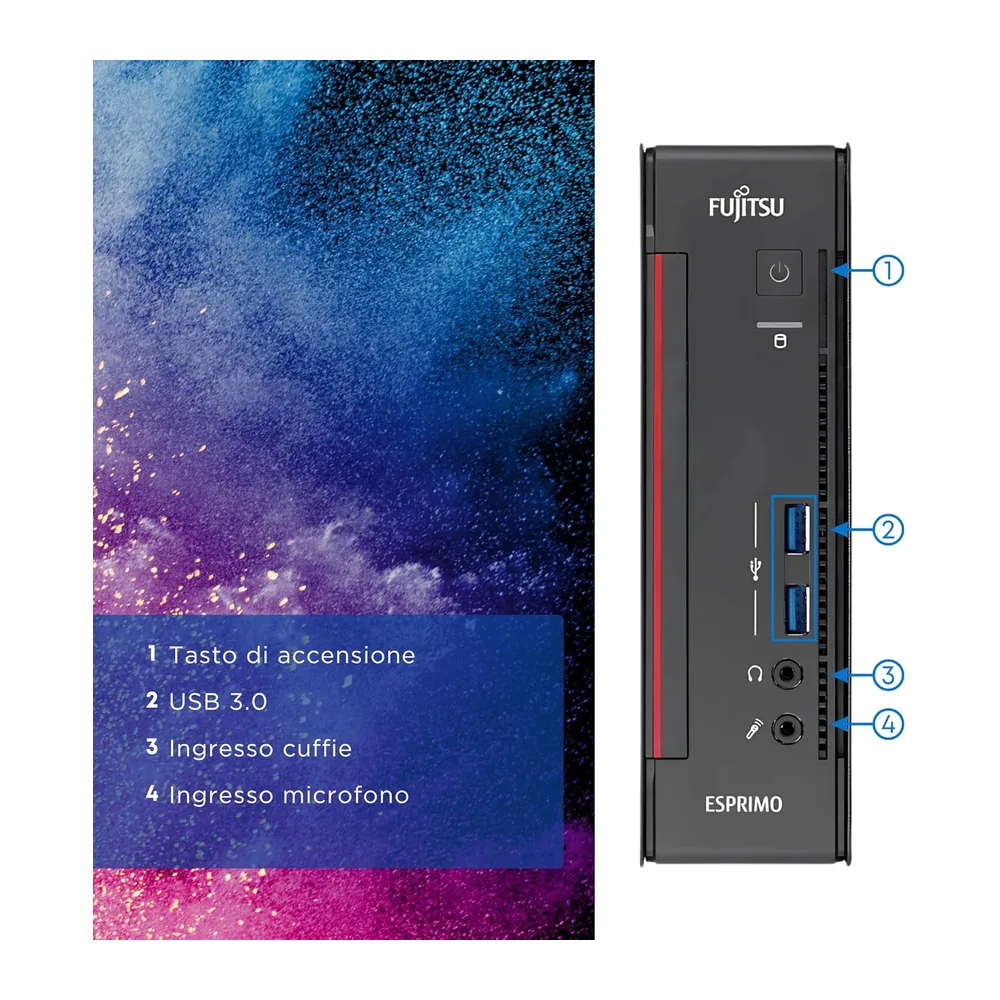 Fujitsu Q558 - Mini Pc Computer Fisso Desktop - Intel i5-8400T 6 Core 1.7 GHz - Ram 8GB DDR4 SSD 256GB, DVI + — 3