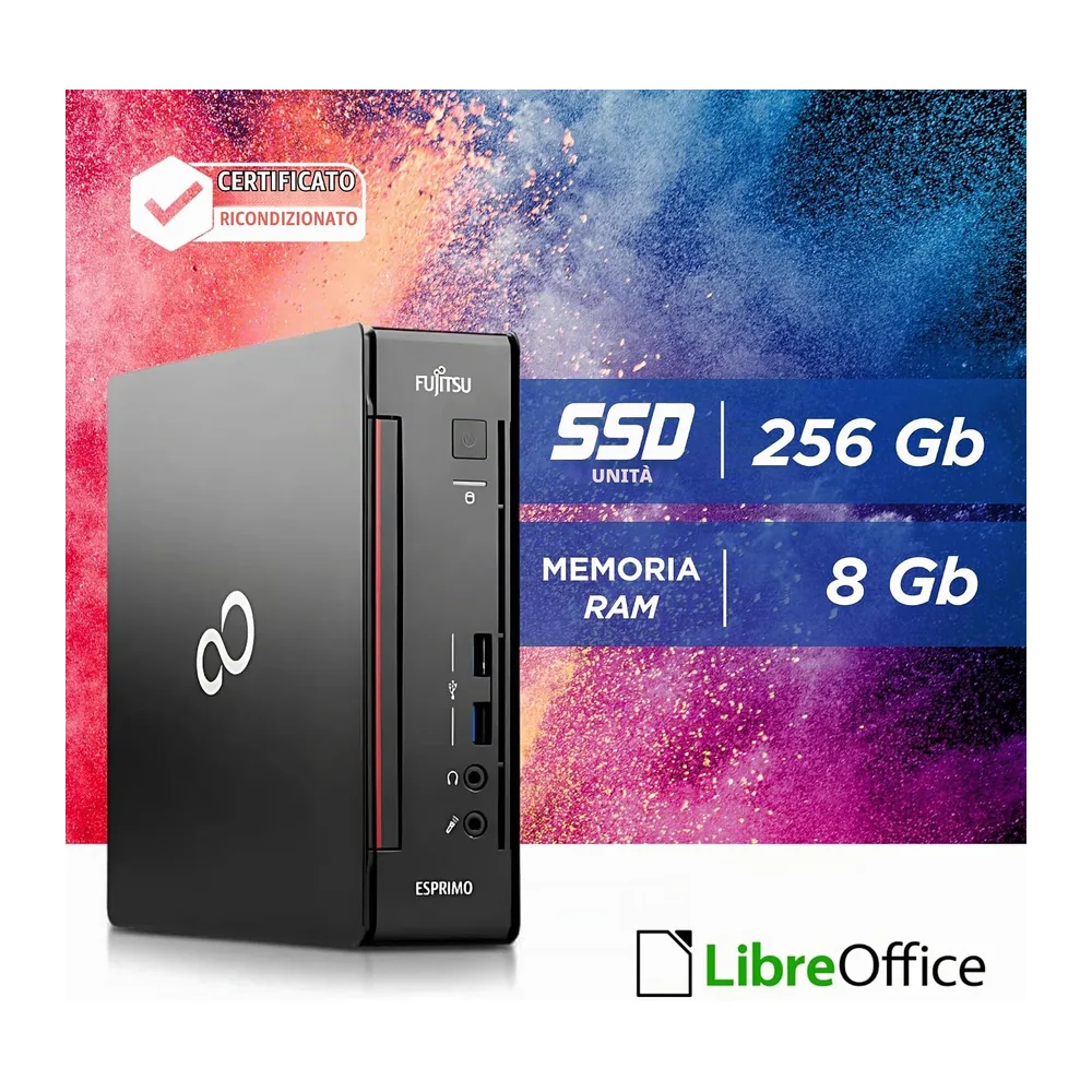 Fujitsu Q558 - Mini Pc Computer Fisso Desktop - Intel i5-8400T 6 Core 1.7 GHz - Ram 8GB DDR4 SSD 256GB, DVI + — 4