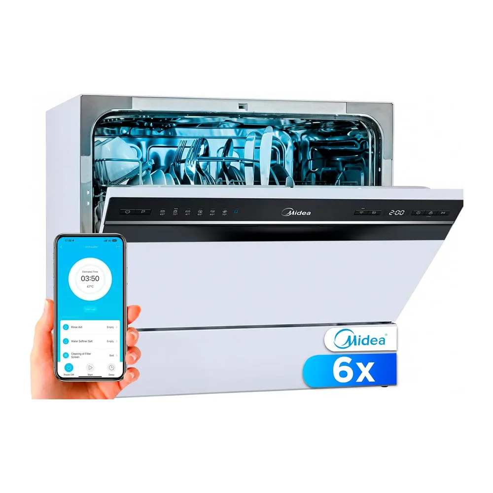 Midea Lavastoviglie piccola, bianca, 55 cm, 6 servizi, compatta e portatile, senza installazione, con App