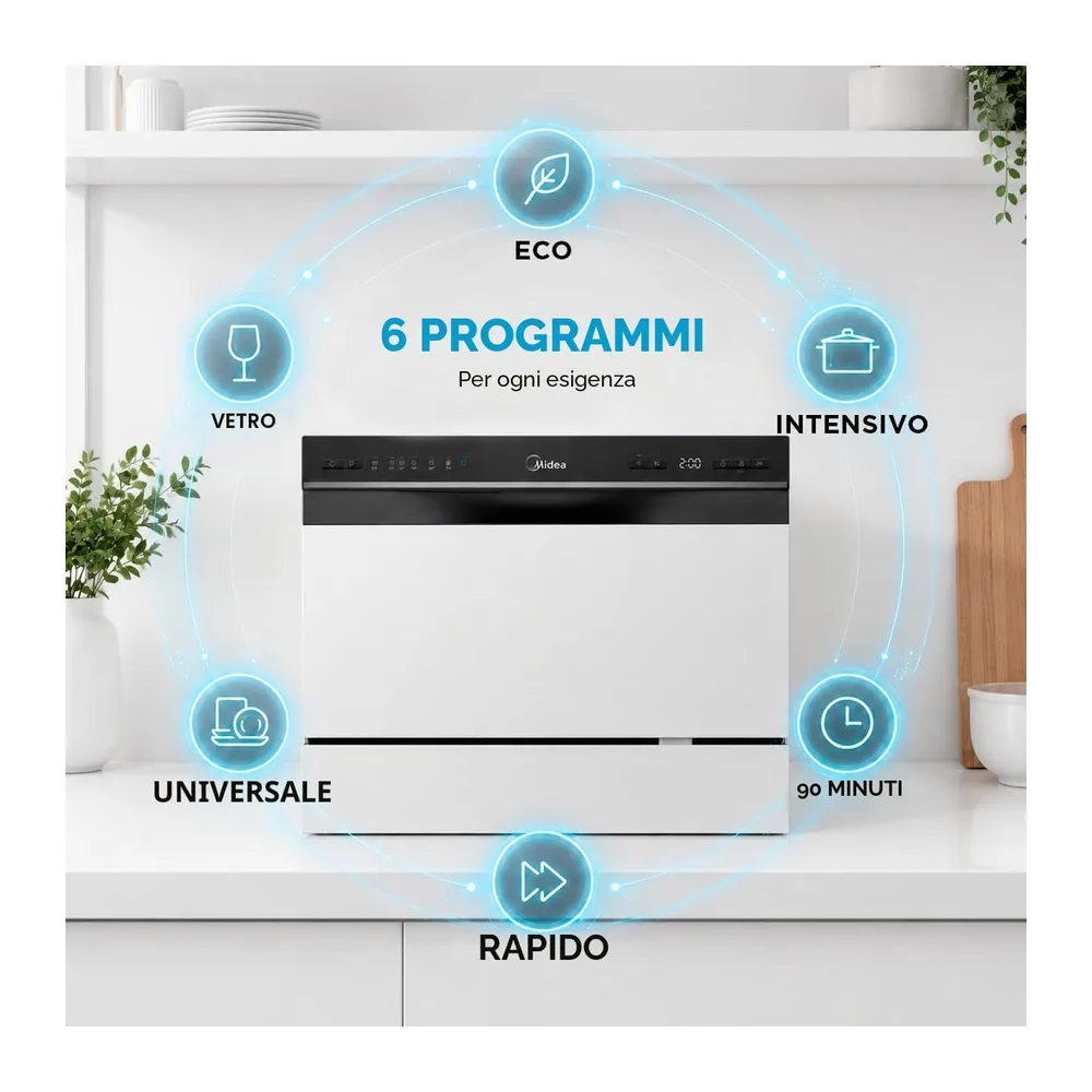 Midea Lavastoviglie piccola, bianca, 55 cm, 6 servizi, compatta e portatile, senza installazione, con App — 3