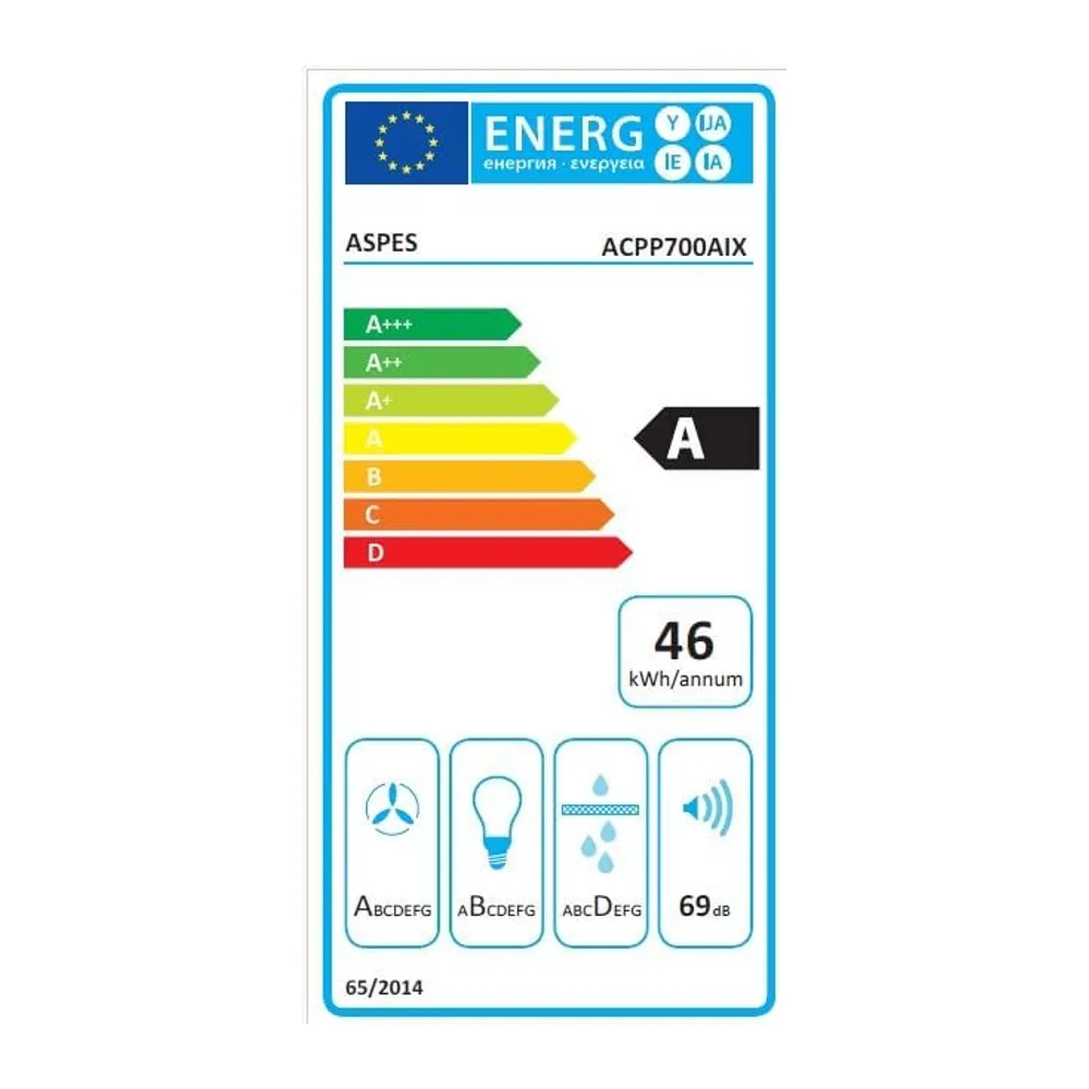 Aspes Cappa aspirante piramidale 70 cm, in acciaio inox, ACPP700AIX. Potenza 623 m3/h, 3 velocità, 2 filtri, — 3