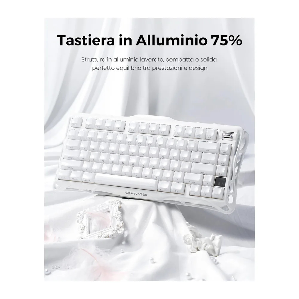 GravaStar Mercury K1 Tastiera Gaming Meccanica Wireless 75%-Bianco — 3