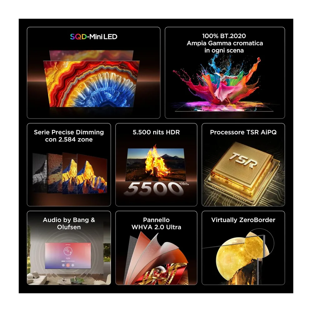 TCL 75C8L – Smart TV SQD‑Mini LED 4K HDR10+ da 75", 5.500nit [Classe di efficienza energetica D] — 4