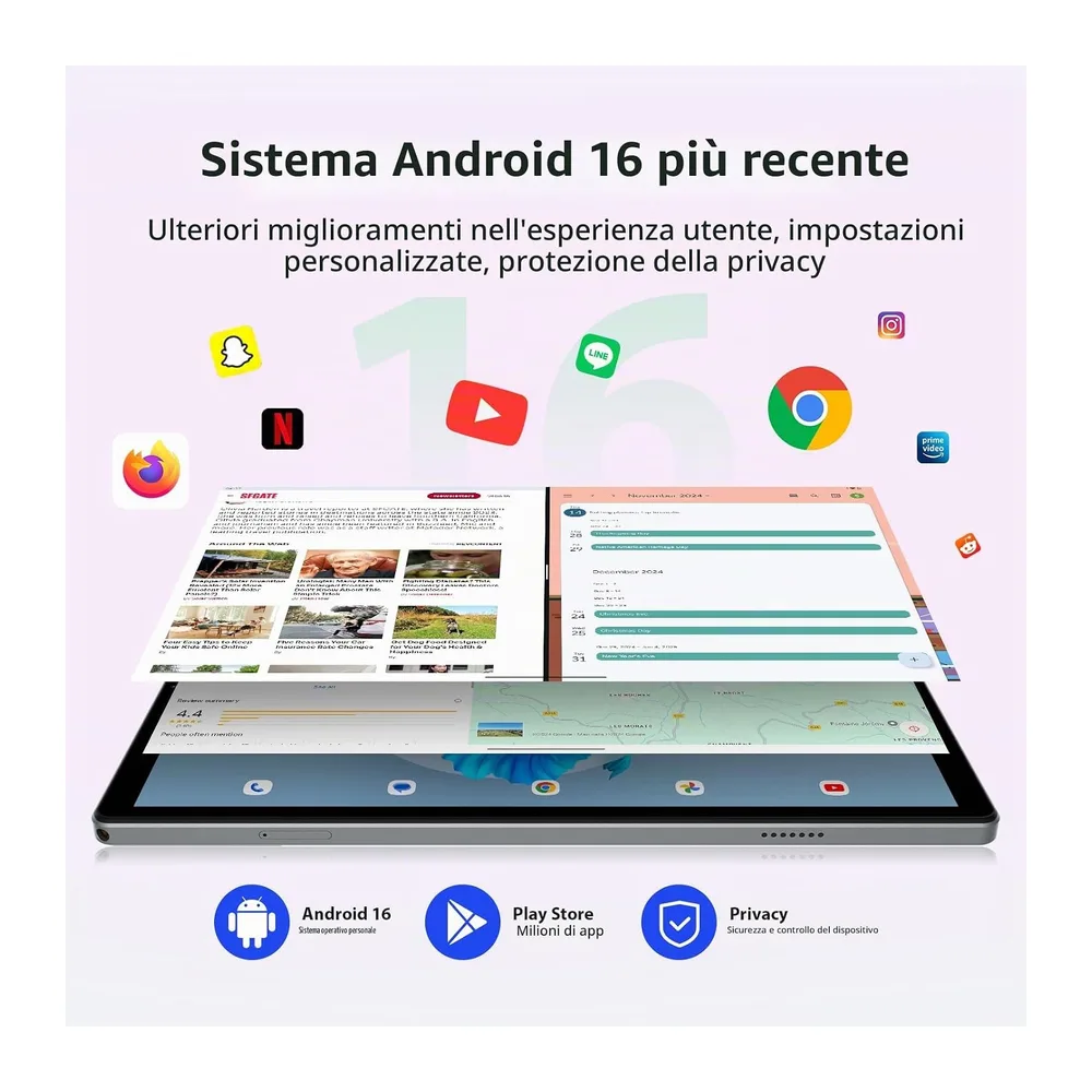 10.4 Pollici Tablet Android 16, 5G WiFi/4G LTE, 36GB RAM 512GB ROM (2TB TF), Octa-Core 2.0GHz, INCELL FHD, — 3