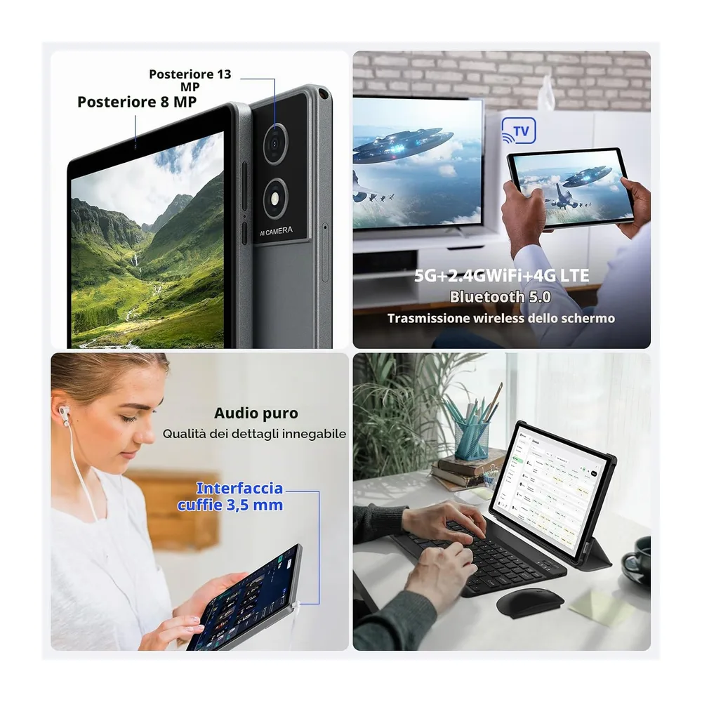 10.4 Pollici Tablet Android 16, 5G WiFi/4G LTE, 36GB RAM 512GB ROM (2TB TF), Octa-Core 2.0GHz, INCELL FHD, — 6