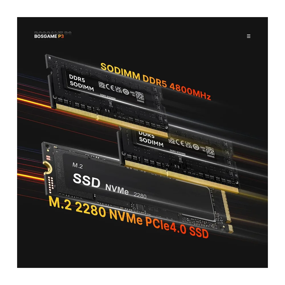 BOSGAME P3 Lite Mini PC ufficio-gaming, Ryzen 7 6800H (fino a 4,7 GHz), 32 GB RAM DDR5, 1 TB SSD PCIe 4.0 — 4