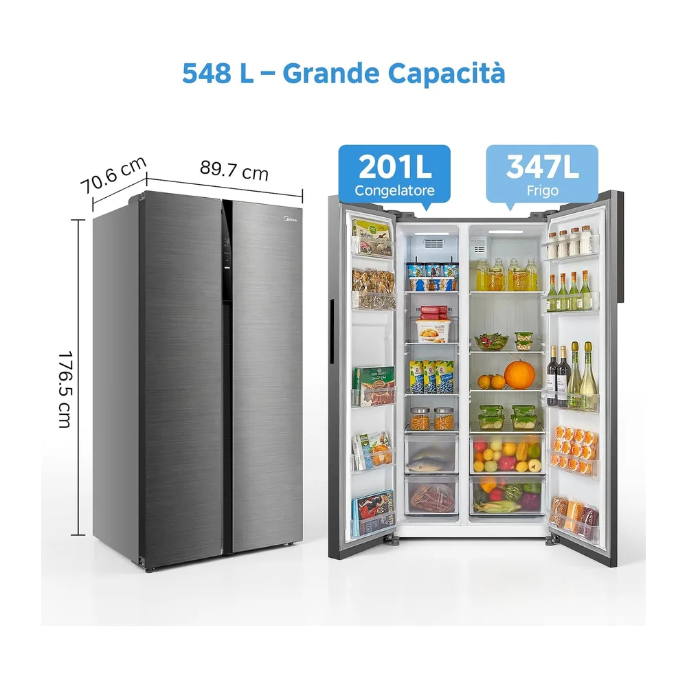 Midea 548L Side by Side Frigorifero, Total No Frost, MERS530FGE46EU [Classe di efficienza energetica E] — 2