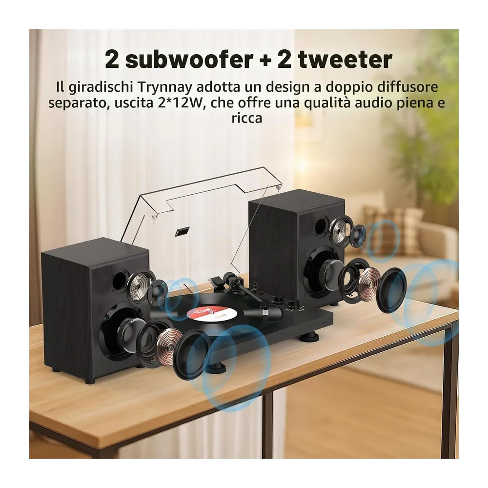 Trynnay Giradischi, Lettore con Contrappeso Regolabile, Bluetooth In/Out, 33/45 RPM, Riproduce Dischi in — 4