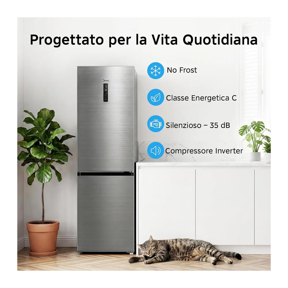 Midea 338 L Frigorifero Combinato, Total No Frost, MERB345MGC46EU [Classe di efficienza energetica C] — 2