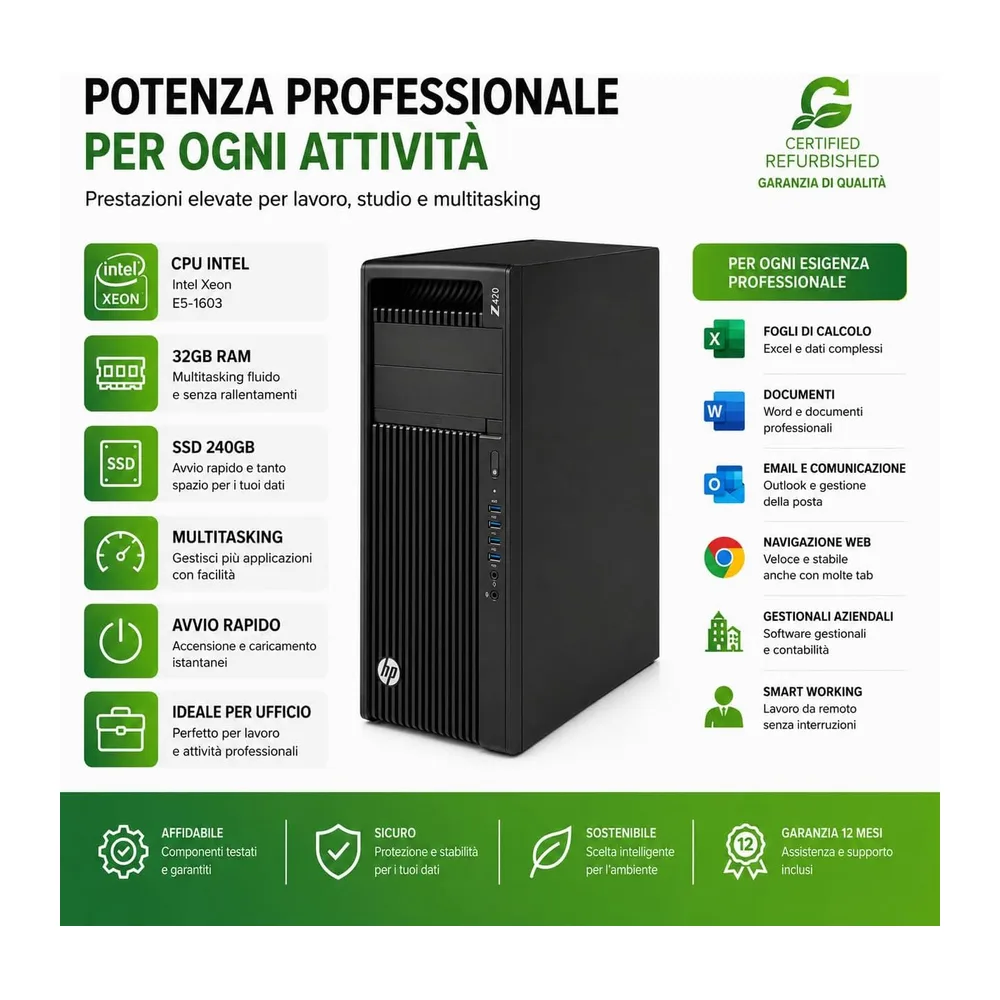 HP Z420 Workstation per CAD e Uffici Tecnici • Intel Xeon E5-1603 • 32GB RAM • SSD 240GB • NVIDIA Quadro — 2