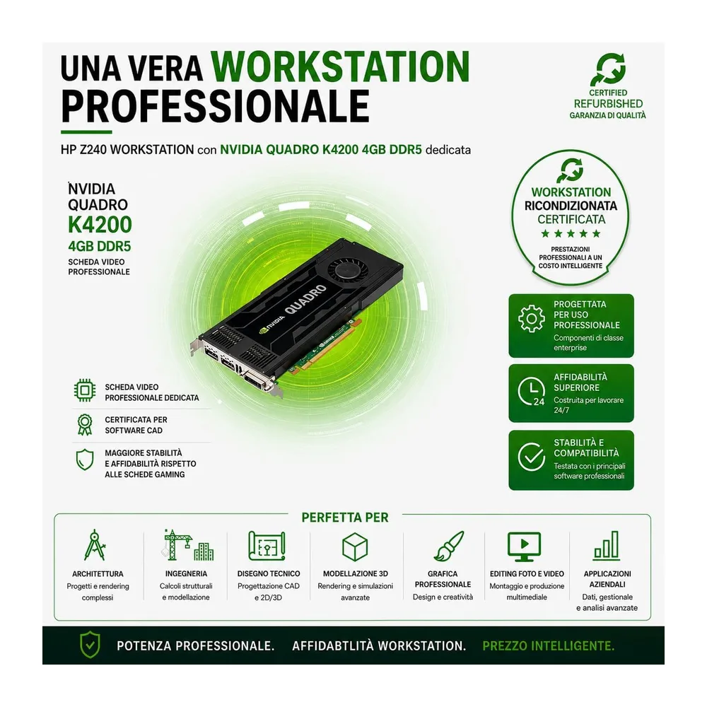 HP Z420 Workstation per CAD e Uffici Tecnici • Intel Xeon E5-1603 • 32GB RAM • SSD 240GB • NVIDIA Quadro — 5