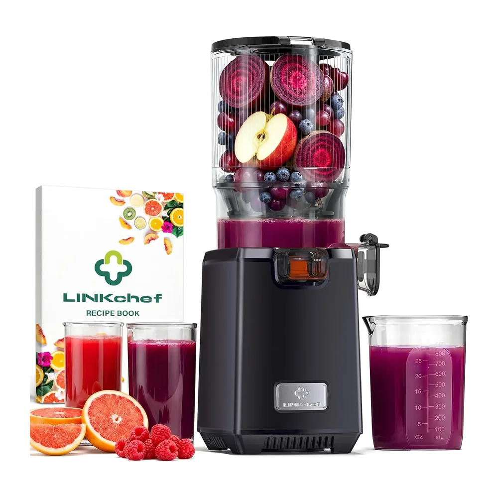 LINKChef Estrattore Frutta e Verdura, Grande Imboccatura 130 mm Estrattore di Succo a Freddo, 1,8 L Capacità,