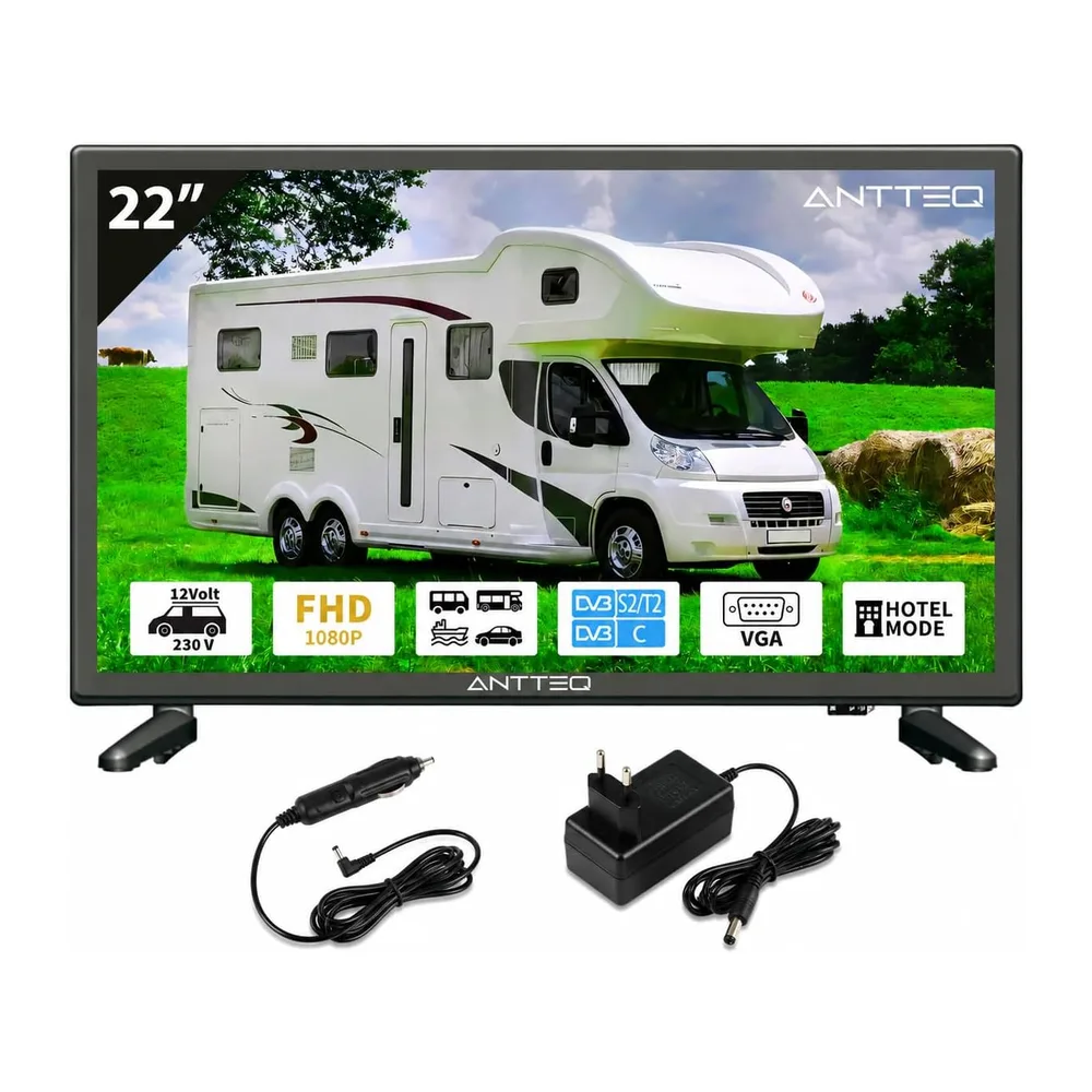 Antteq LED TV 22 Pollici (Televisore 55 cm) 2K D-LED con 12V