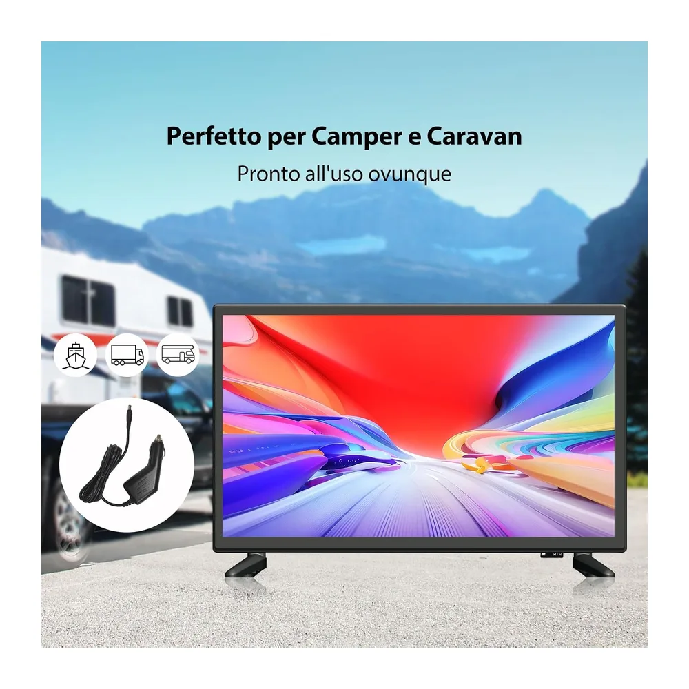 Antteq LED TV 22 Pollici (Televisore 55 cm) 2K D-LED con 12V — 2