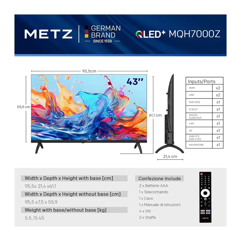 Metz Smart TV 43” Gen 6 QLED + 2026 Nuovo Modello (43MQH7000Z) [Classe di efficienza energetica E] — 4