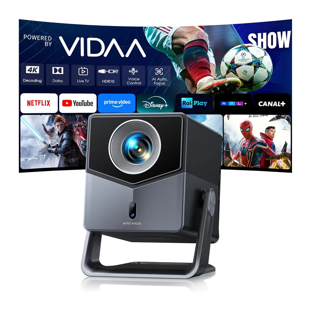Proiettore 4K【1400 ANSI/Vidaa Sistema】2 * 18W Dolby Audio Proiettore Auto Focus e Keystone Videoproiettore