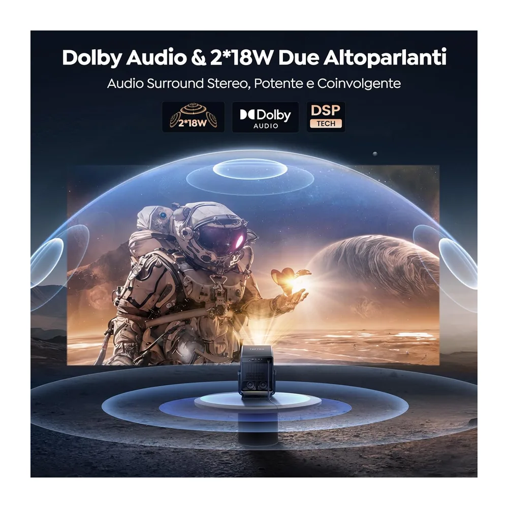 Proiettore 4K【1400 ANSI/Vidaa Sistema】2 * 18W Dolby Audio Proiettore Auto Focus e Keystone Videoproiettore — 4