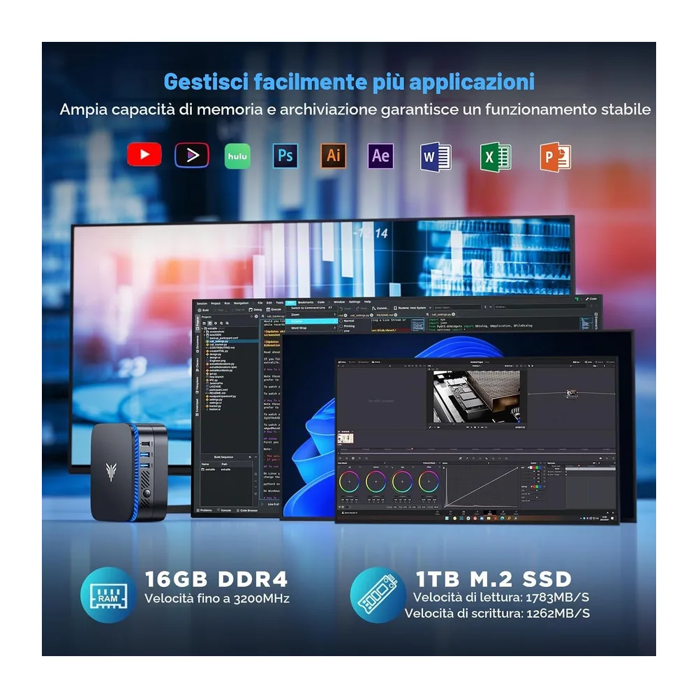 NiPoGi AK1PLUS Mini PC Ιntel Alder Lake-N Ν100 16GB DDR4 1TB ROM,Mini computer di 11a generazione(fino a — 3
