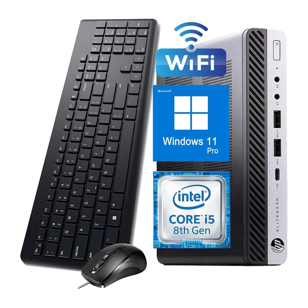 HP EliteDesk 800 G4 mini PC desktop, Intel Core i5-8500, 8 GB RAM, 256 GB SSD, WiFi, Bluetooth, tastiera USA,