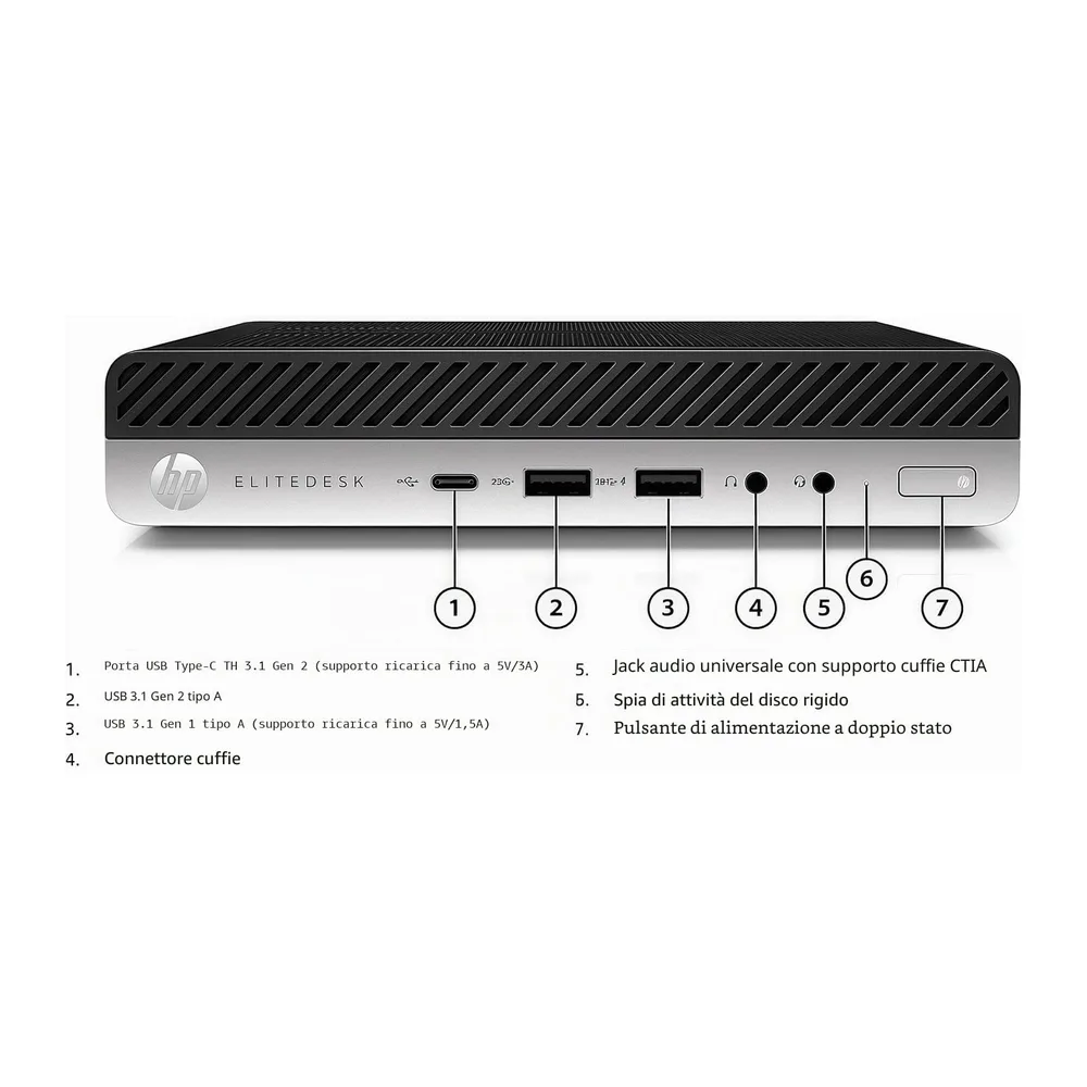 HP EliteDesk 800 G4 mini PC desktop, Intel Core i5-8500, 8 GB RAM, 256 GB SSD, WiFi, Bluetooth, tastiera USA, — 4