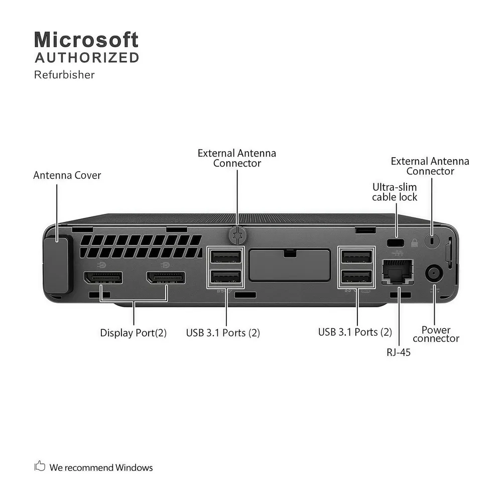HP EliteDesk 800 G4 mini PC desktop, Intel Core i5-8500, 8 GB RAM, 256 GB SSD, WiFi, Bluetooth, tastiera USA, — 5