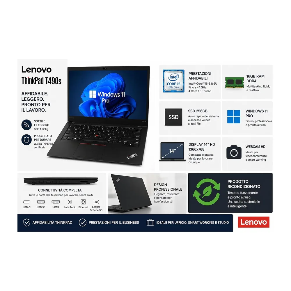 Lenovo ThinkPad T490s Business Laptop 14" HD — 2