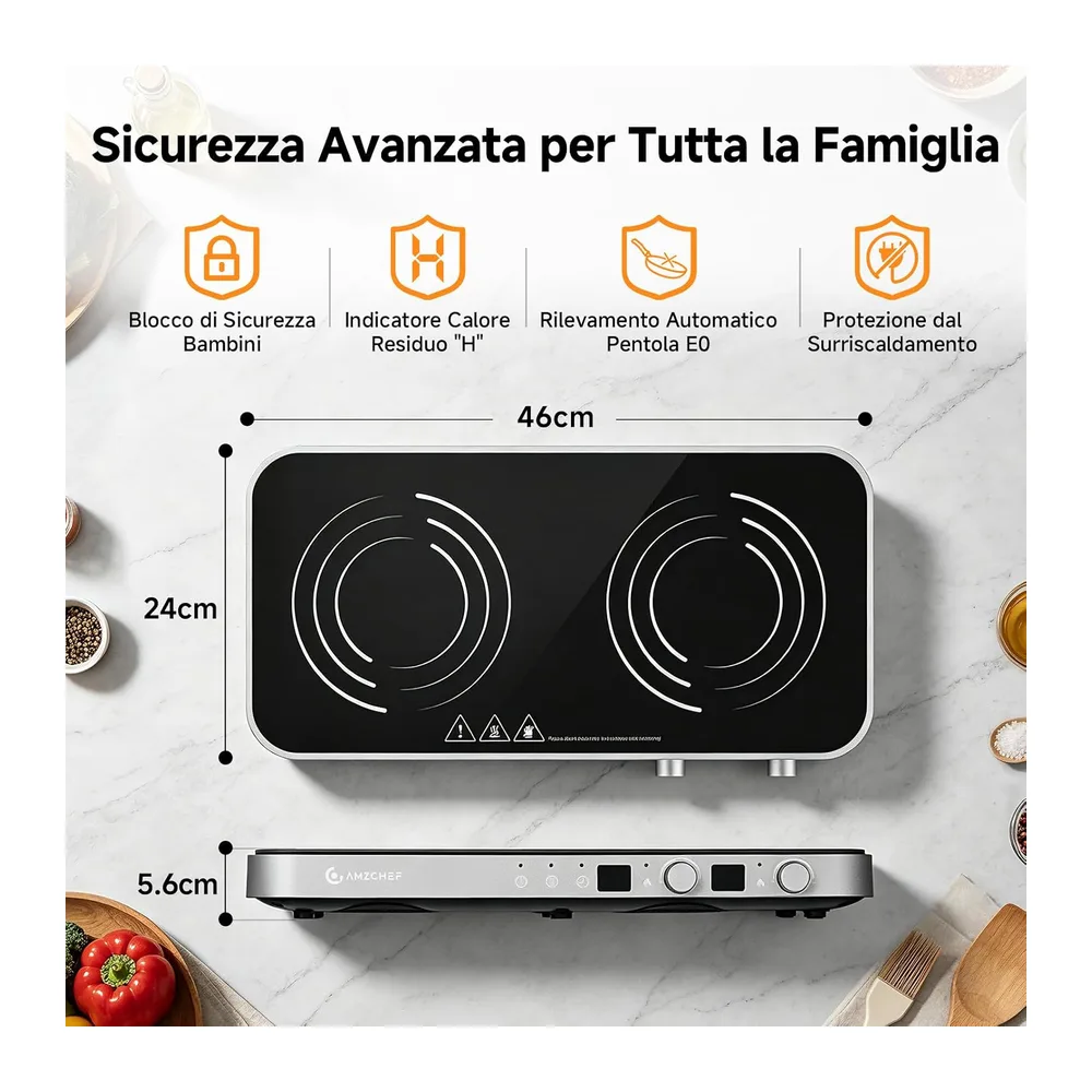 AMZCHEF 3000W Piano cottura induzione 2 fuochi — 6