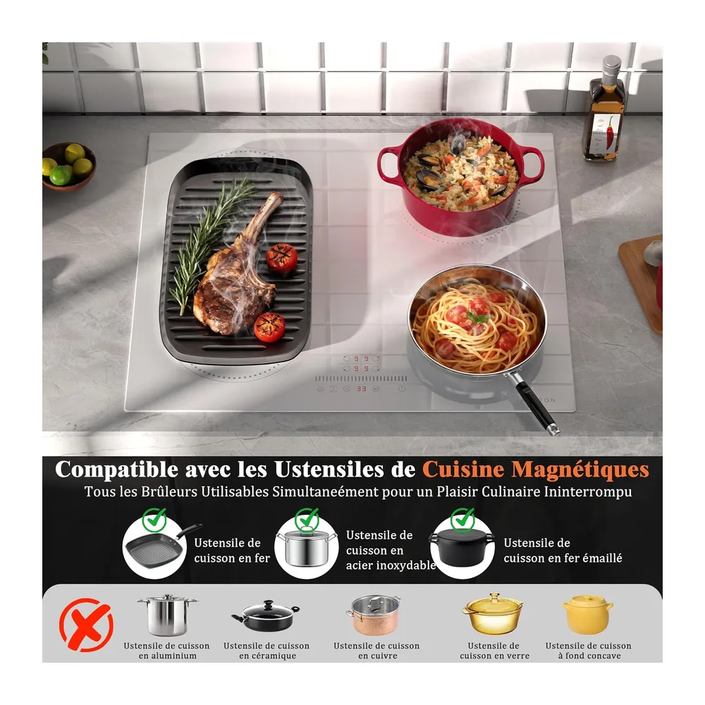 NOXTON Piastra a induzione bianca, 4 fuochi, 60 cm, zona flessibile — 4
