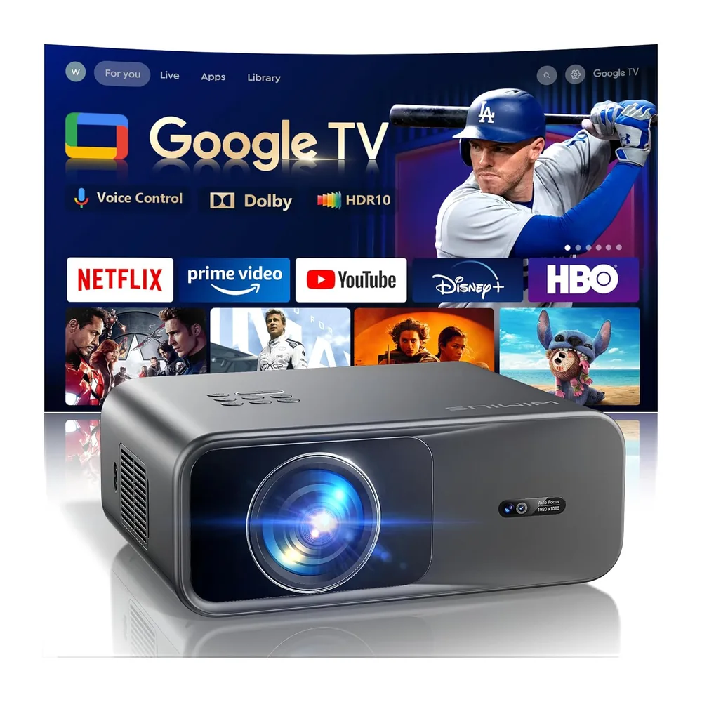 Proiettore 4K Google TV, 1100 ANSI, HDR10, AI Image, Auto Focus/6D Keystone, Wimius Proiettore 4K Smart TV,