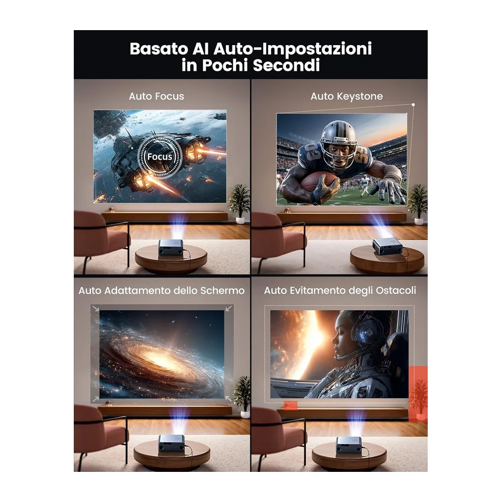 Proiettore 4K Google TV, 1100 ANSI, HDR10, AI Image, Auto Focus/6D Keystone, Wimius Proiettore 4K Smart TV, — 5